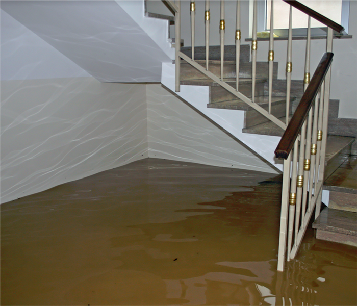 a flooded staircase with water everywhere