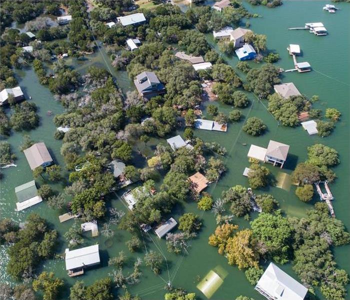aerial view flooded neighborhood